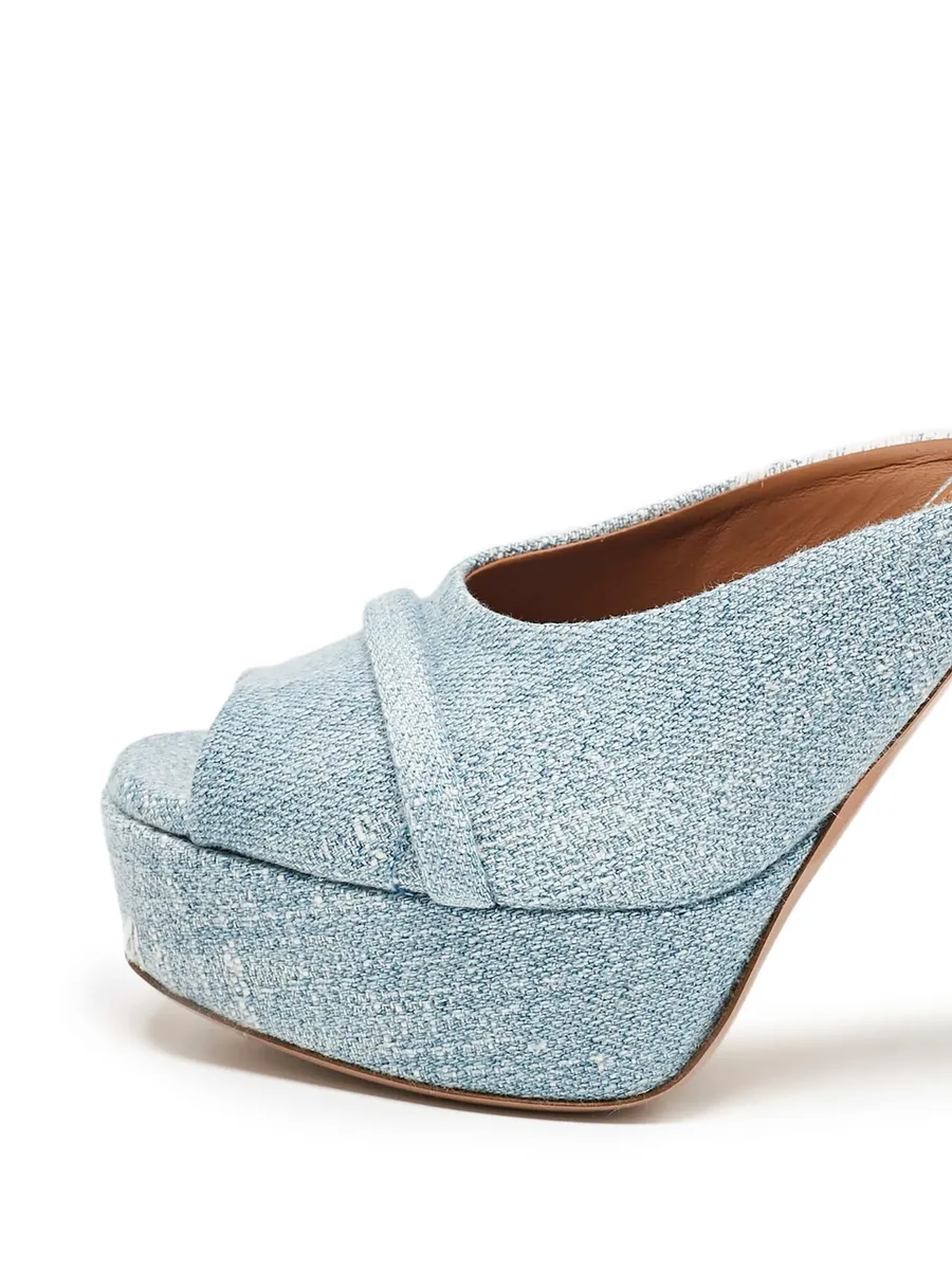 Pre-Owned 130mm denim platform mules 4