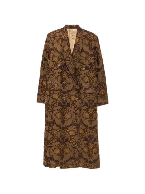 floral-jacquard double-breasted coat