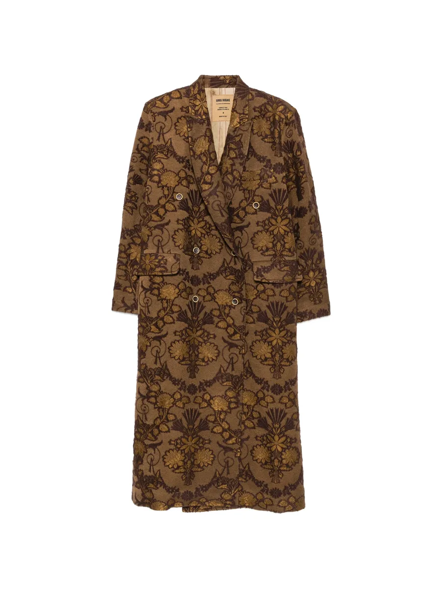 floral-jacquard double-breasted coat 1