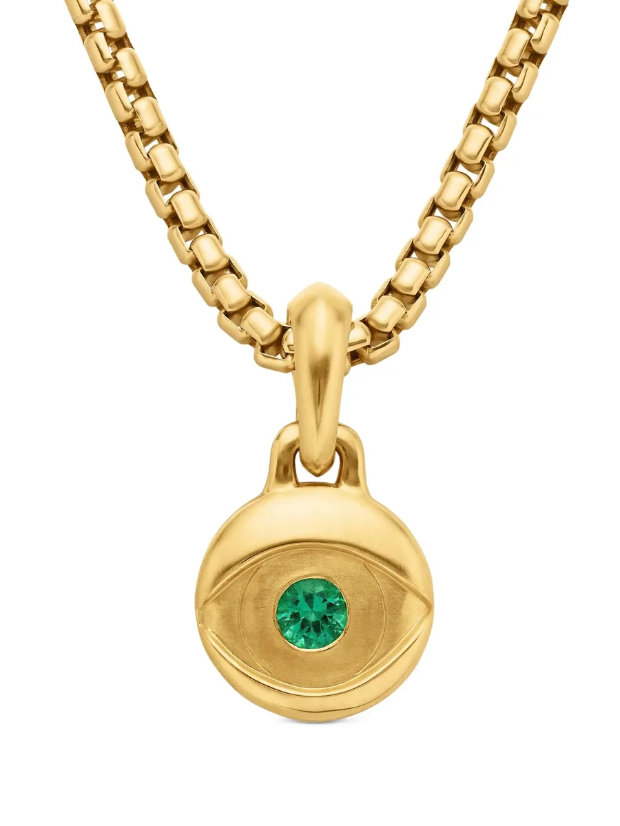 подвеска Evil Eye из желтого золота с изумрудами (14.5 мм) 1