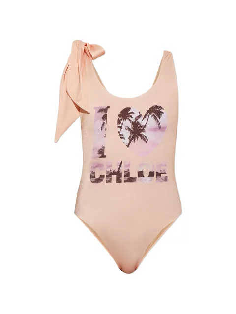 tie-strap one-piece logo swimsuit