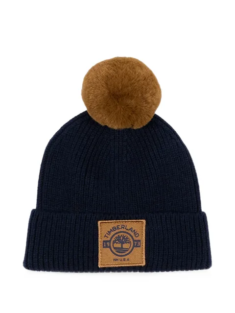 pom-pom logo-patch beanie hat
