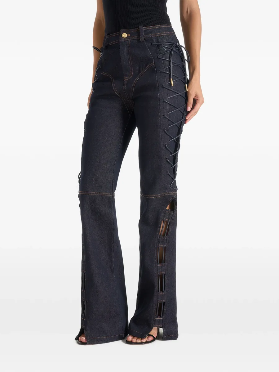 Ambre in indigo denim lace-up flared jeans 3