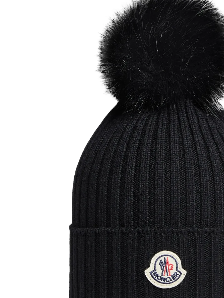 pompom-detail logo-patch beanie hat 2