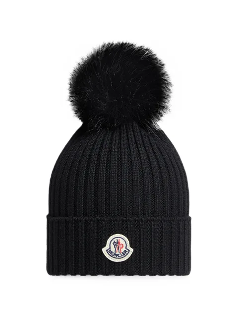 pompom-detail logo-patch beanie hat