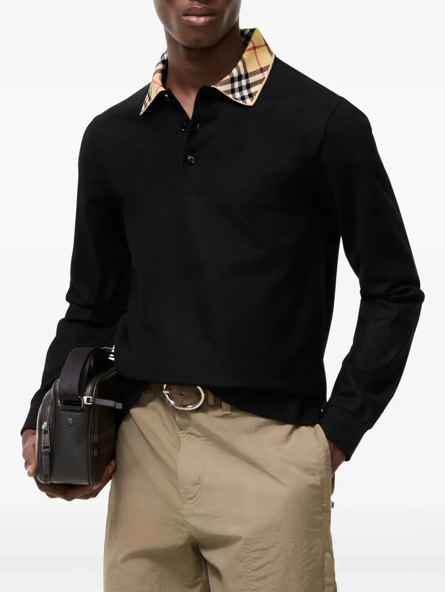 long-sleeve Check collar cotton polo shirt 2