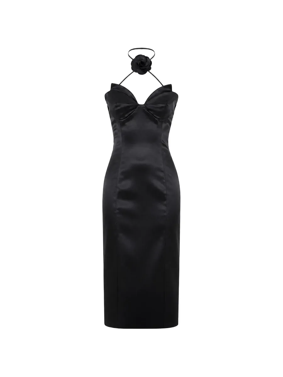 satin midi dress flower 1