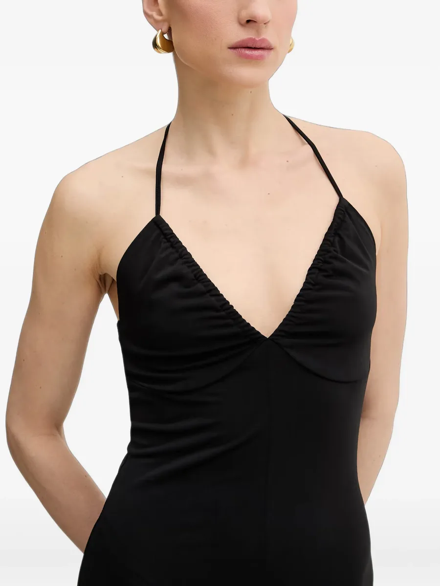 halterneck ruched maxi dress 4