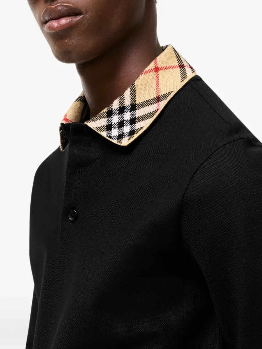 long-sleeve Check collar cotton polo shirt 3
