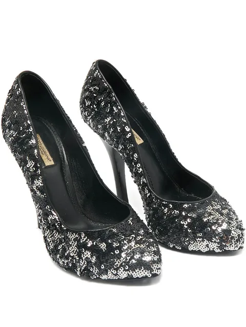 125mm sequins-embelished round-toe heeled pumps