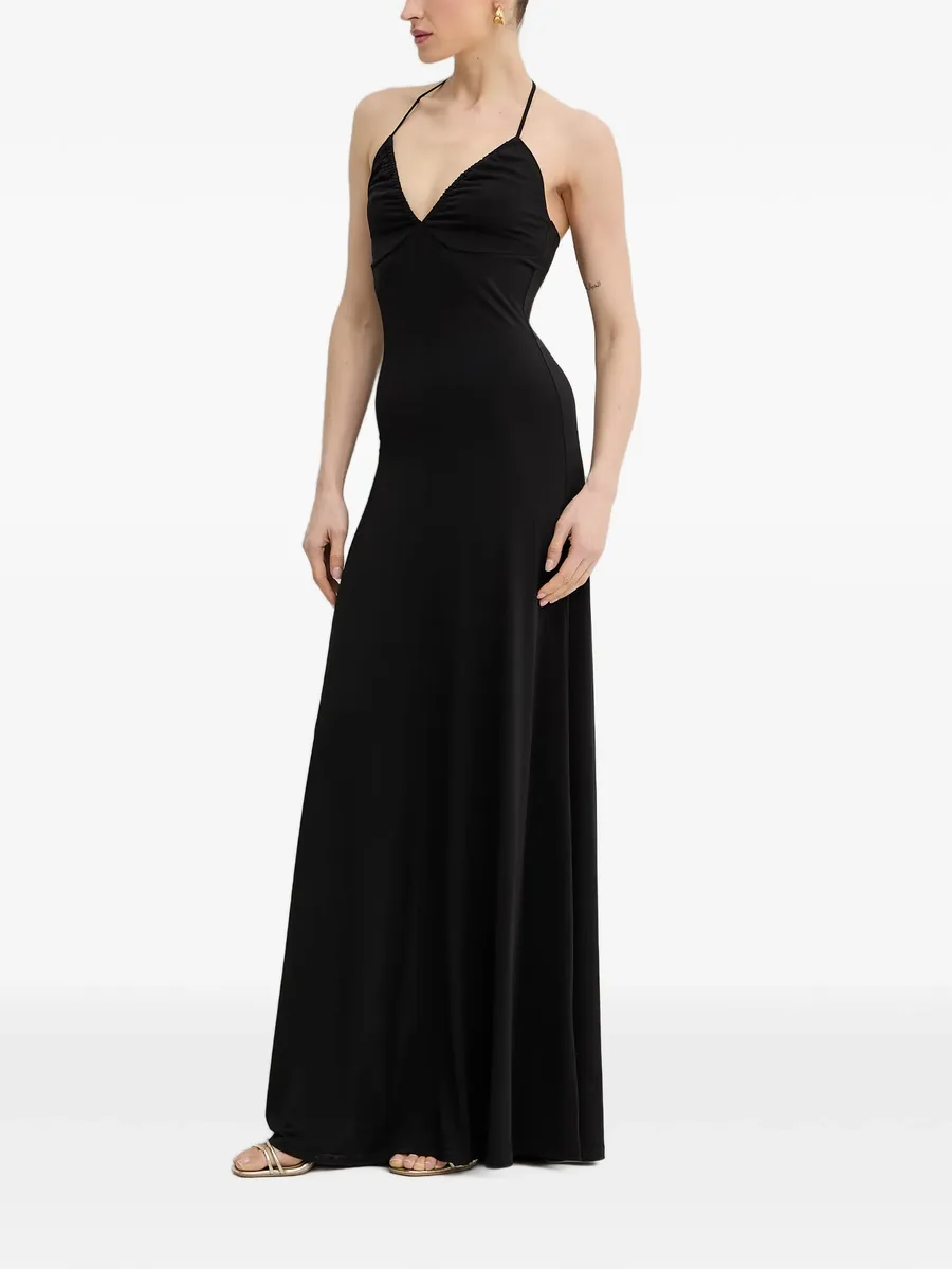 halterneck ruched maxi dress 2