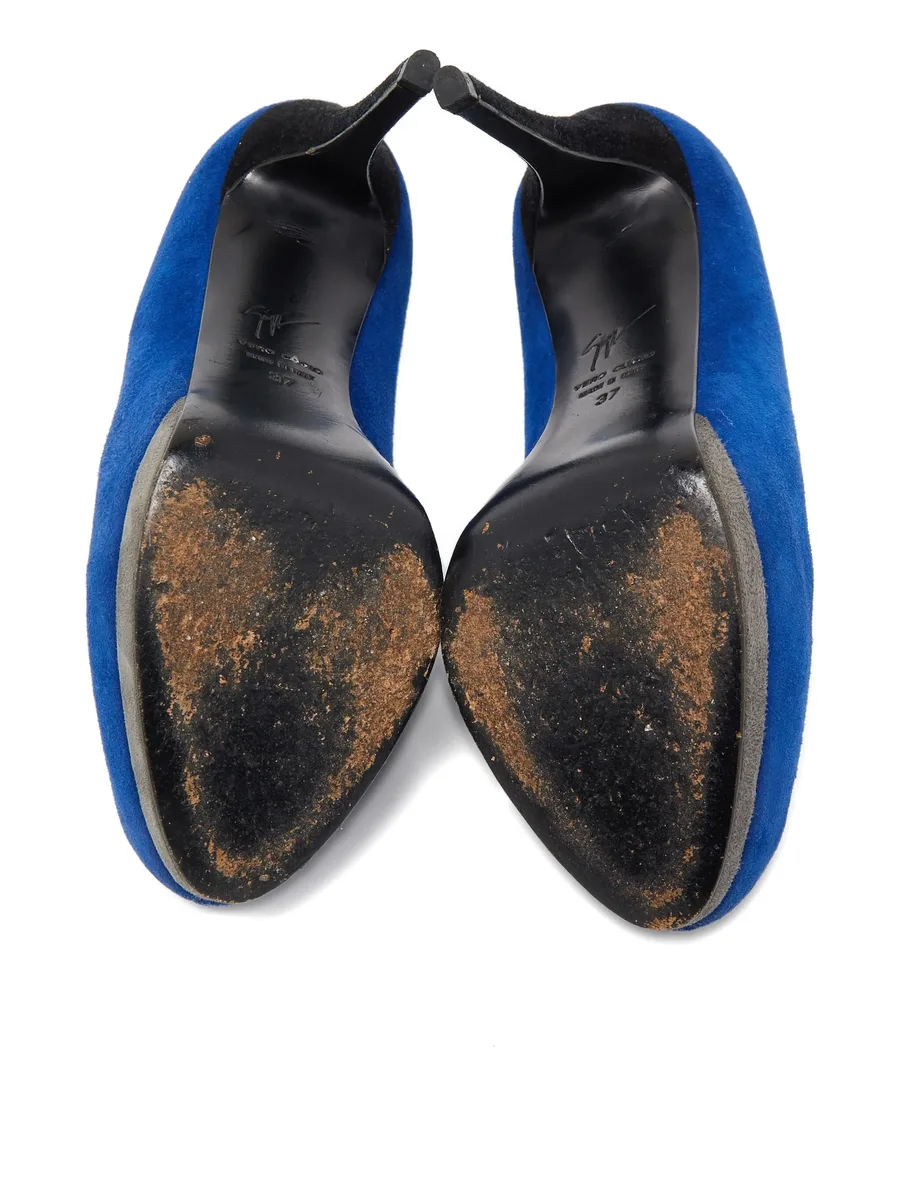 pre-owned 110mm suede peeptoe pumps 6