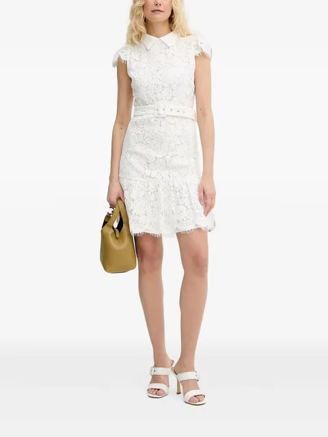 belted lace mini dress