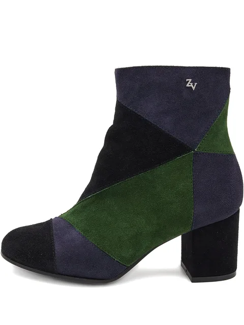 patchwork block-heels boots