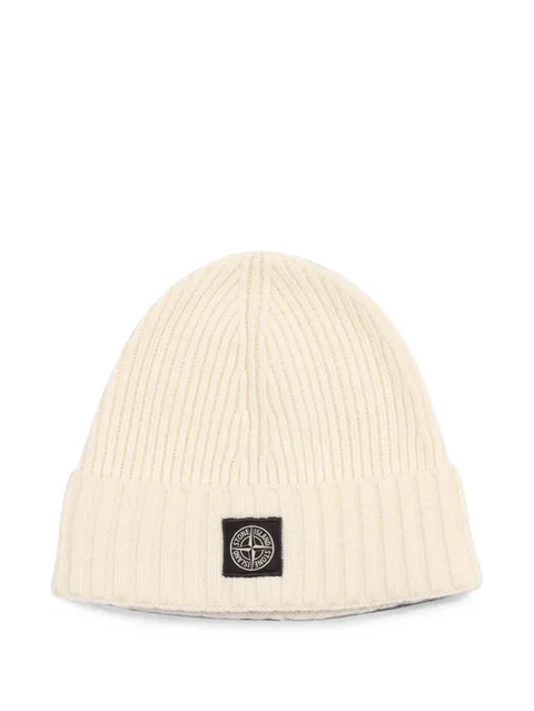 logo-patch ribbed-knit beanie hat
