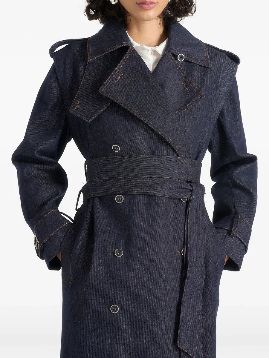 Esther in indigo denim trench coat with double belt 5