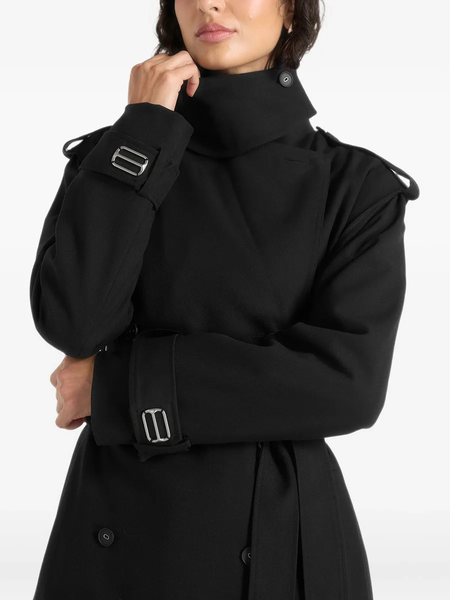 Esther in black tailored trench coat with double belt 6