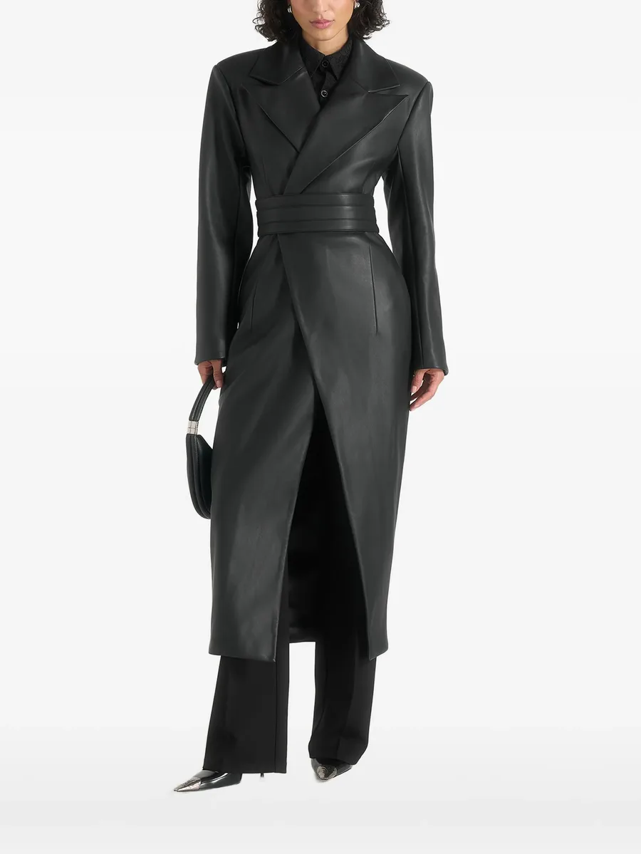 Esma leather asymmetric coat with cinch belt 1