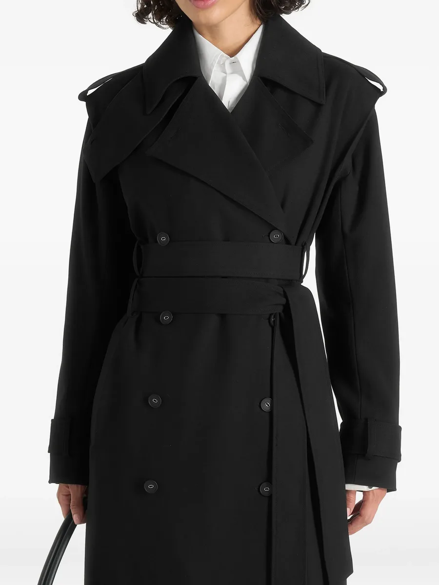Esther in black tailored trench coat with double belt 5
