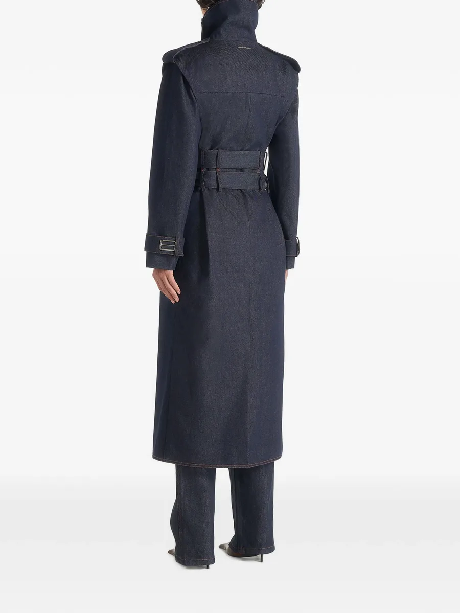 Esther in indigo denim trench coat with double belt 4