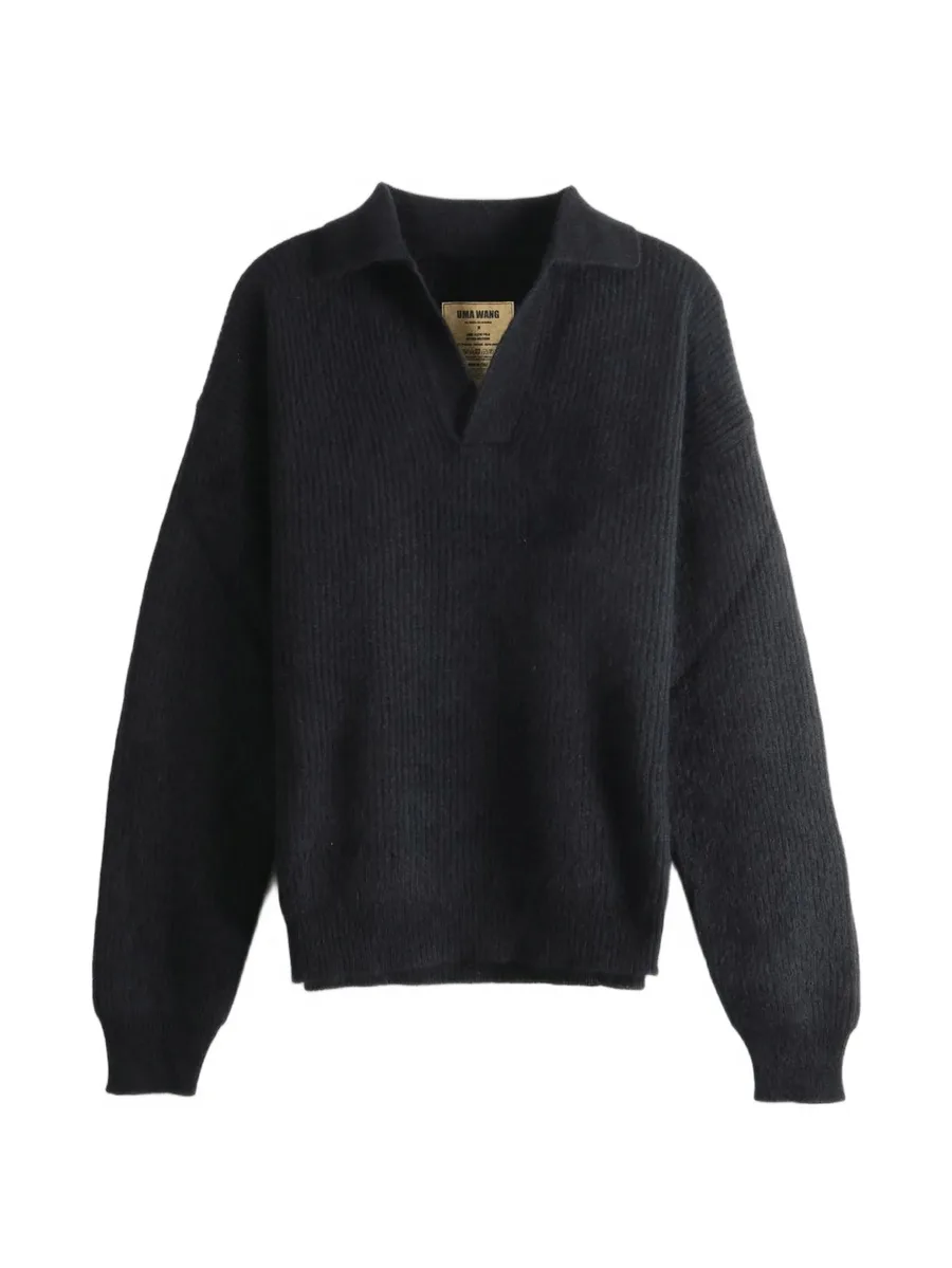 ribbed-knit spread-collar sweater 1