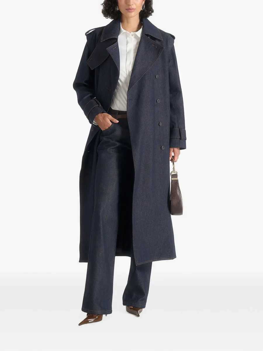 Esther in indigo denim trench coat with double belt 3