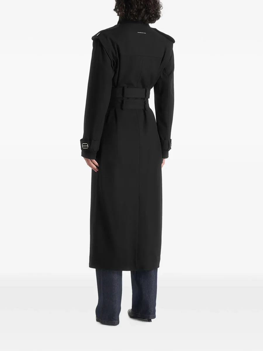 Esther in black tailored trench coat with double belt 3