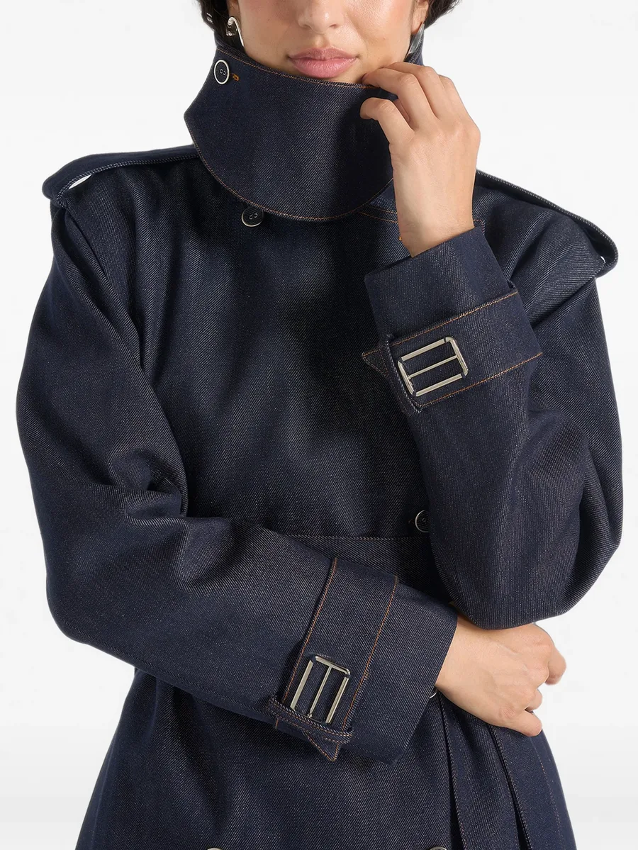 Esther in indigo denim trench coat with double belt 6