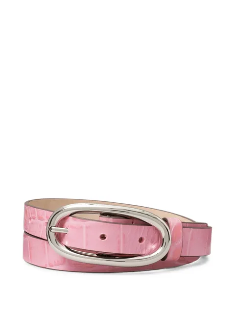 pierced embossed croc large buckle belt
