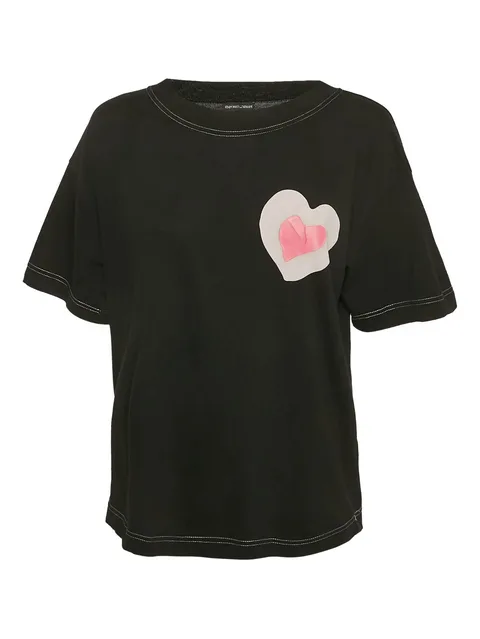 heart-appliqué cotton T-shirt