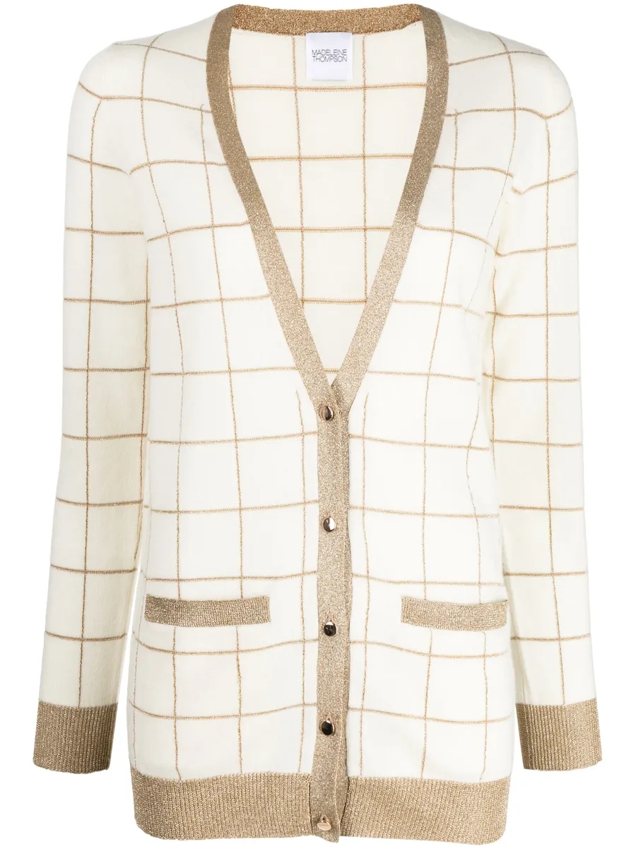 check-pattern V-neck cardigan 1