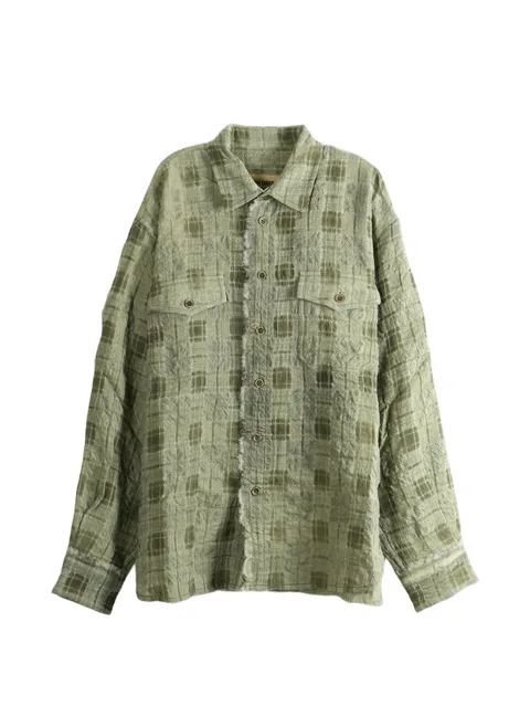 check-pattern frayed-edge shirt