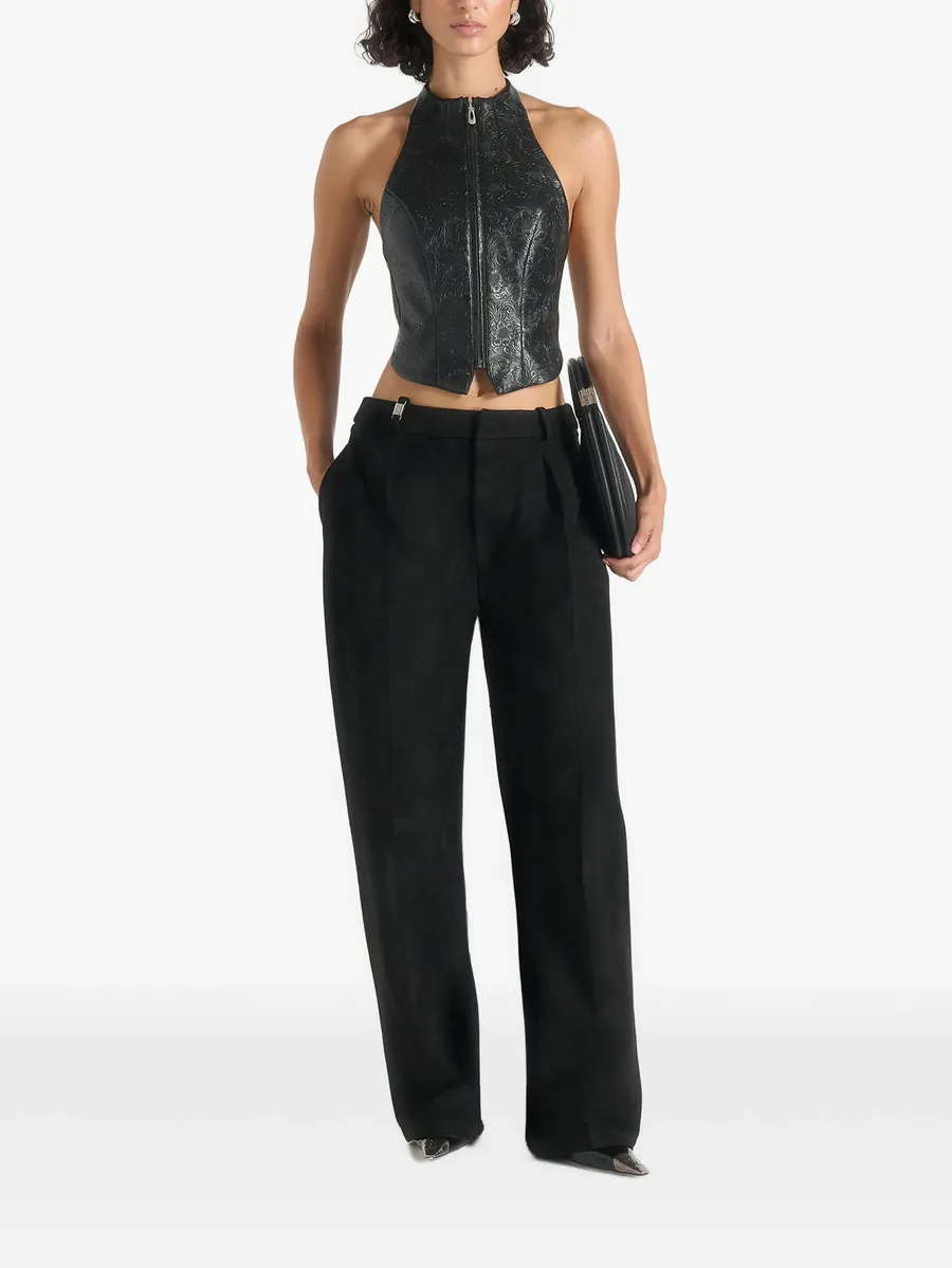 Claudette in black embossed-leather halterneck backless top 2