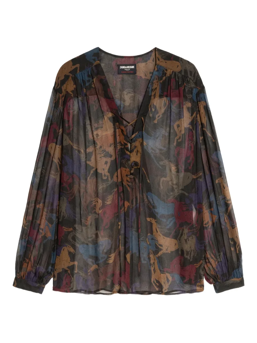 horse-print lace-up top 1