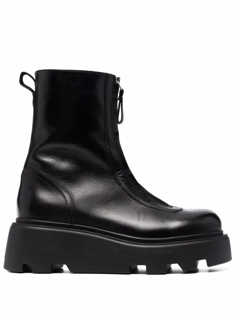 zip-front chunky leather ankle boots