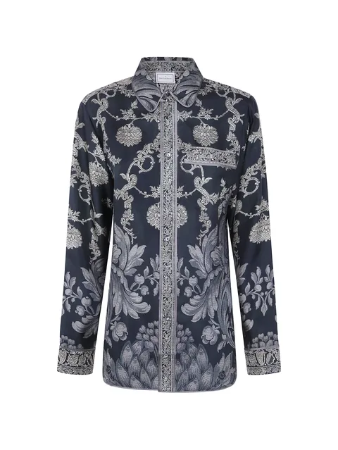 floral-print silk shirt
