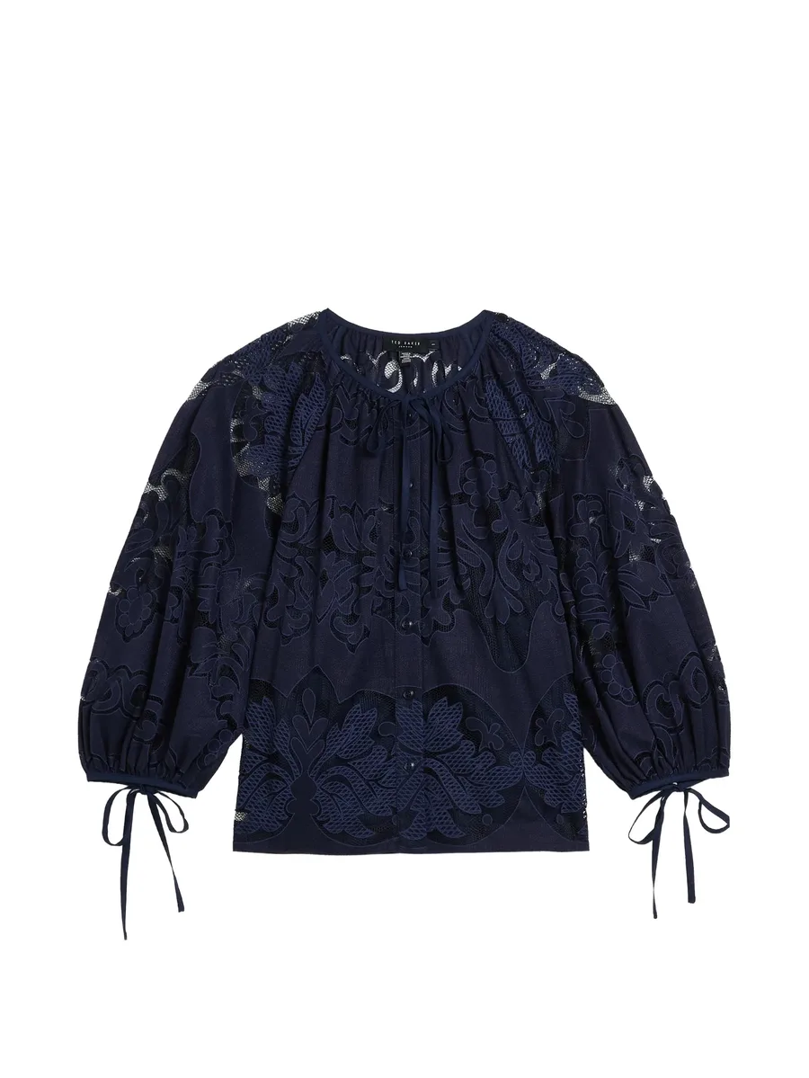Bacina lace-embroidered puff-sleeve blouse 1