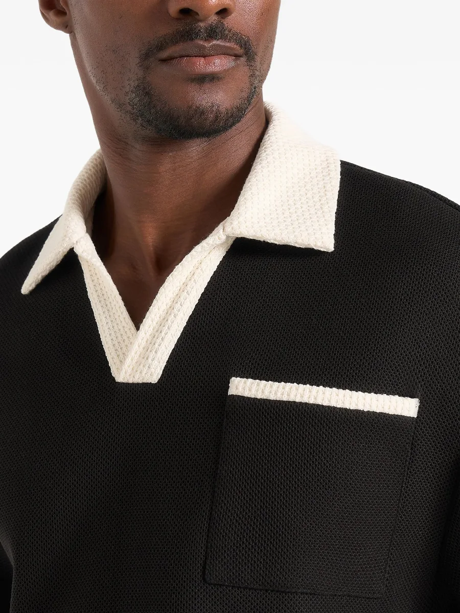 Brice in black boxy crochet-detail polo shirt 5