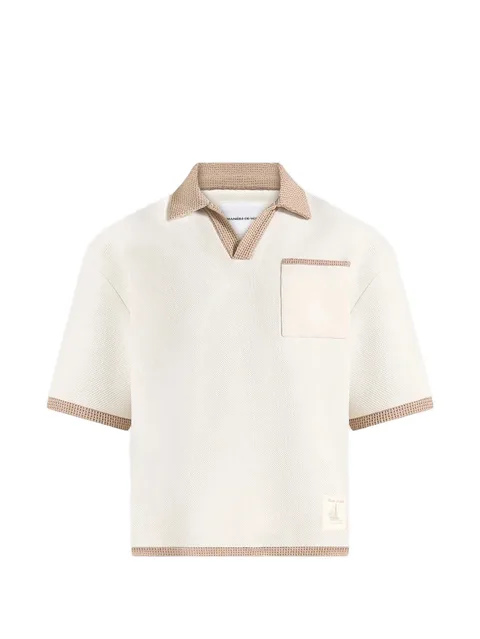 Brice in cream boxy crochet detail polo shirt