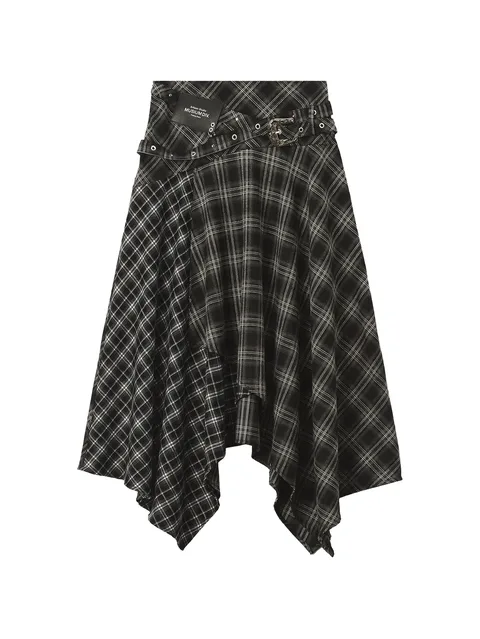 check-pattern asymmetric skirt