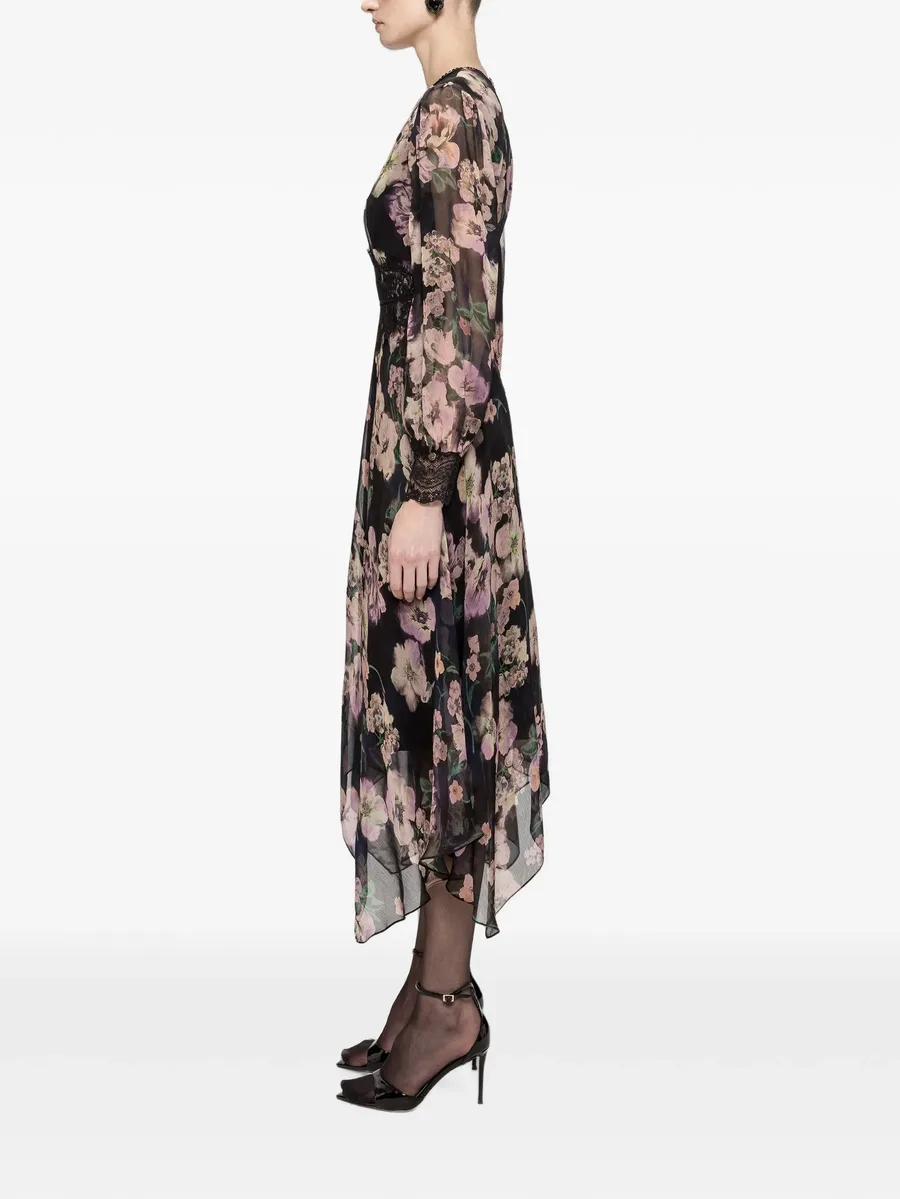 lace-insert chiffon midi dress 3