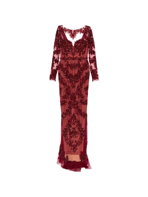 beaded lace fishtail gown