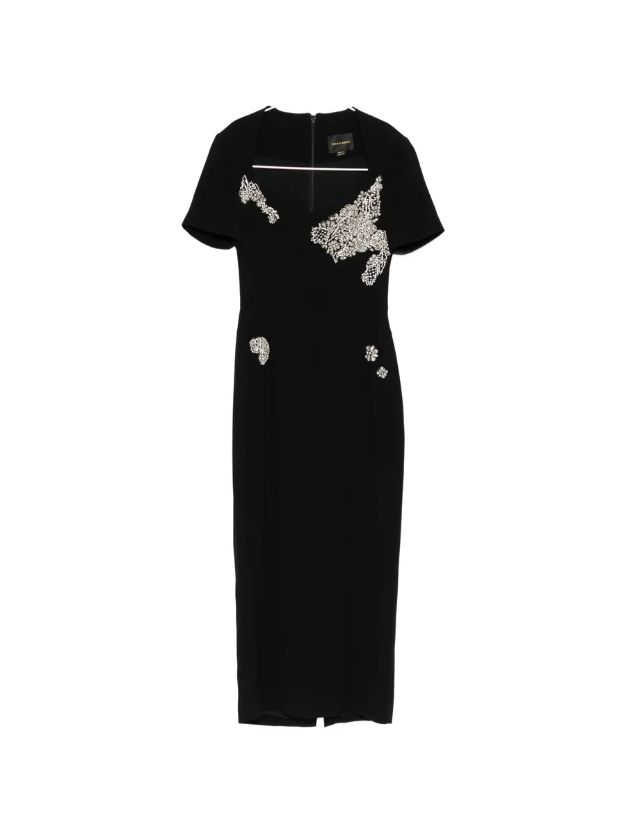 crystal-embellished portrait-neck dress 1