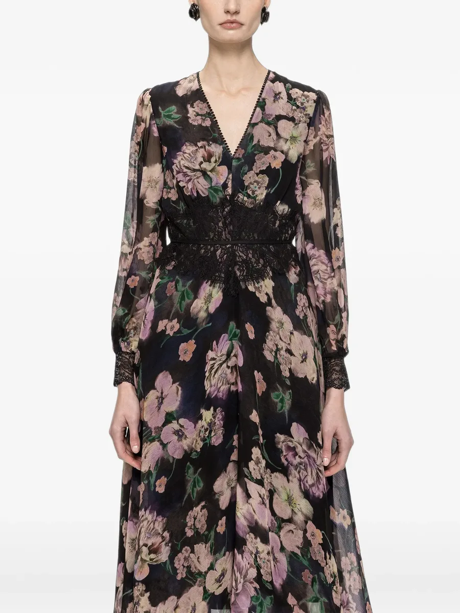 lace-insert chiffon midi dress 5