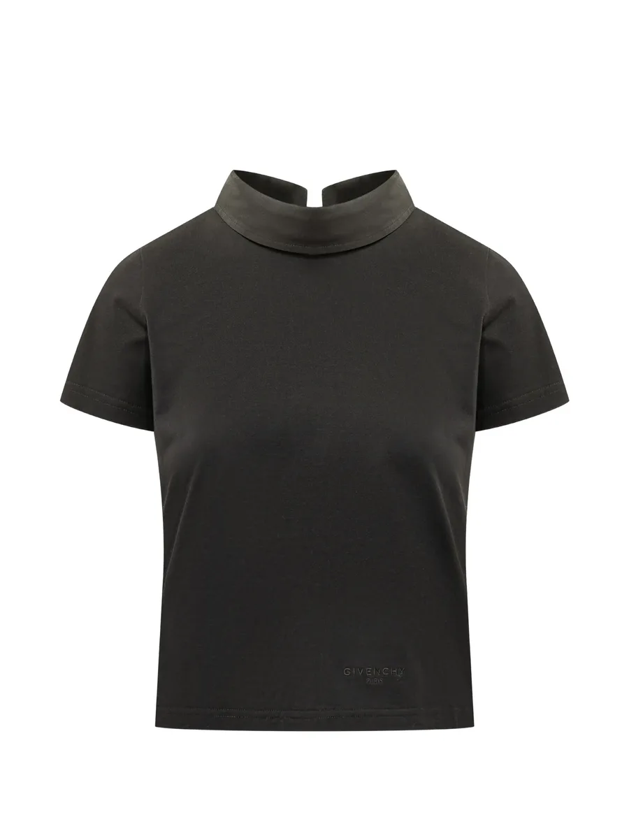 high-collar back-button T-shirt 1