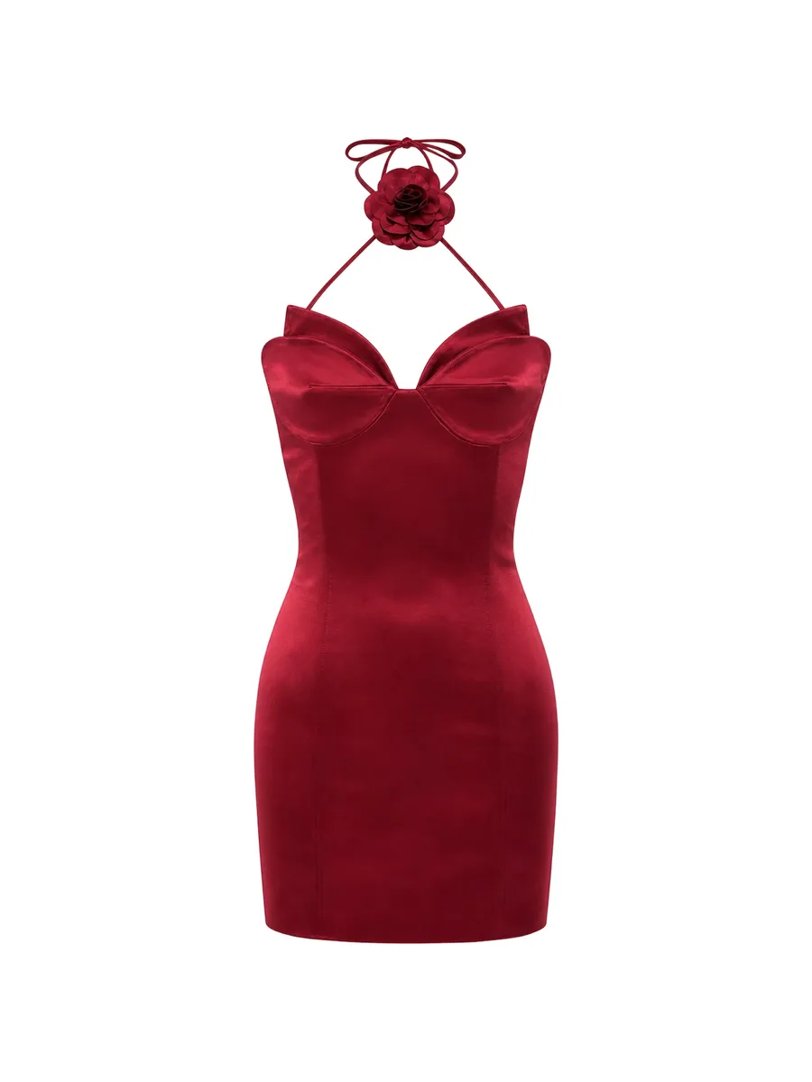 satin mini dress flower 1