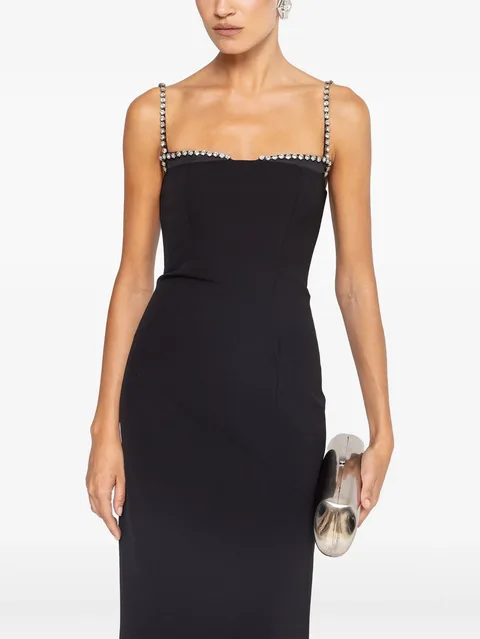 crystal-detail fitted midi dress