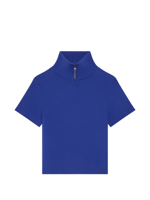 Milano knit ribbed-collar top