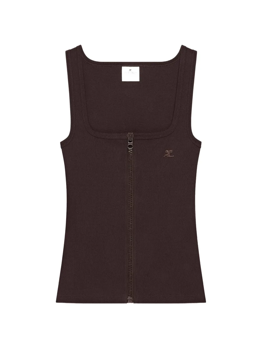 90's ribbed-knit zip-up tank top 1