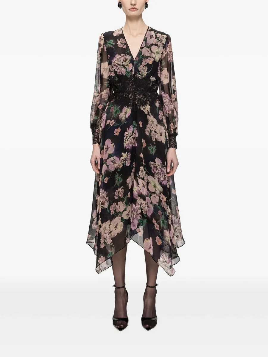 lace-insert chiffon midi dress 1